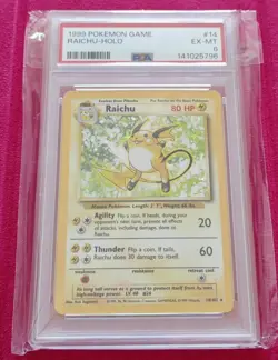Pokemon TCG Raichu Holo Rare Card 14/102 Base Set 1999 PSA 6 - Image 3