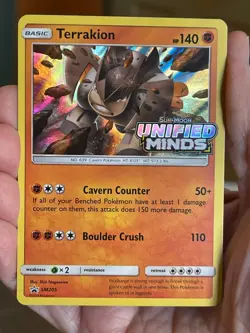POKEMON TERRAKION SM205 PROMO BLACK STAR HOLOFOIL STAMPED UNIFIED MINDS VLP CARD - Image 1