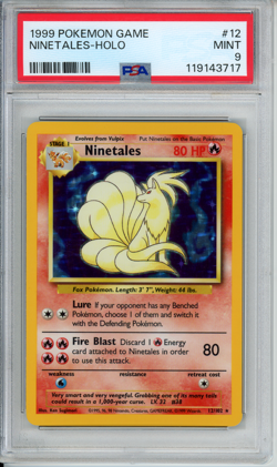 PSA 9 NINETALES HOLO #12 BASE SET POKEMON GAME 1999 MINT NEW CERT! - Image 1
