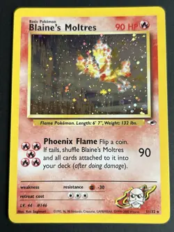 Pokemon TCG Blaine's Moltres 001/132 Gym Heroes Holo LP - Image 1