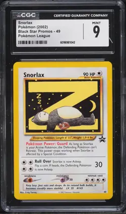 2002 Pokemon League Black Star Promo Snorlax #49 CGC 9 MINT - Image 1