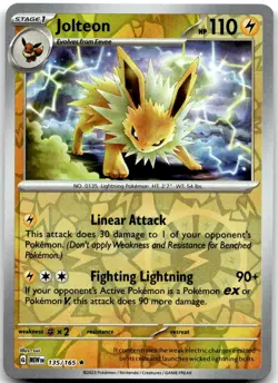 Pokemon Jolteon Scarlet & Violet 151 MEW #135/165 Rare Reverse Holo NM - Image 1