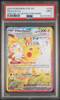 2024 POKEMON SSP EN-SURGING SPARKS SPECIAL ILLUSTRATION RARE PIKACHU EX PSA 9 - Image 1