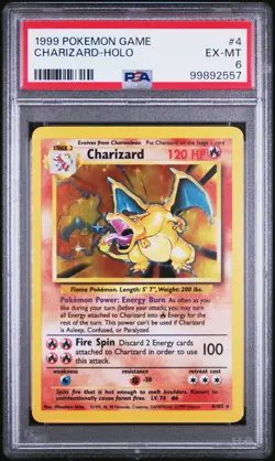 1999 POKEMON BASE SET UNLIMITED #4 CHARIZARD-HOLO PSA 6 - Image 1