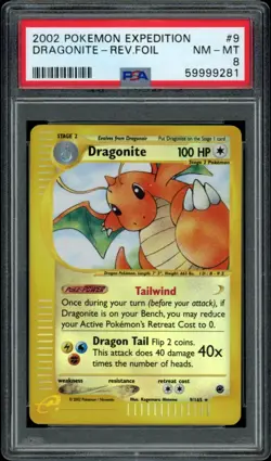 PSA 8 NM-MT 2002 Pokemon Expedition Reverse Holo Dragonite #43/165 - Image 1