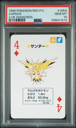 1996 POKEMON RED VERSION PLAYING CARDS 4 OF DIAMONDS #145A ZAPDOS PSA 10 - Image 1