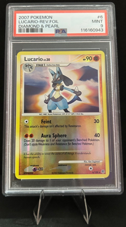 2007 POKEMON DIAMOND & PEARL BASE SET 6/130 LUCARIO REVERSE FOIL PSA 9 - Image 1