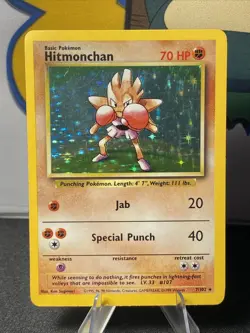 Pokemon TCG Hitmonchan 007/102 Base Set Unlimited Holo Rare Vintage 1999 WOTC - Image 1