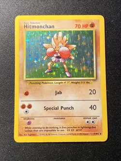 Pokemon TCG Hitmonchan 007/102 Base Set Unlimited Holo Rare Vintage 1999 WOTC - Image 5