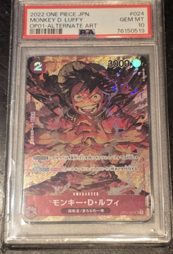 Bandai One Piece Monkey D. Luffy OP01 Alt Art #024 JP Holo PSA 10 - Image 1