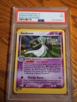 Pokemon 2003 Ruby Sapphire Gardevoir holo card with swirl, PSA 7 - Image 1