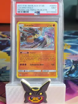 2017 Pokemon PM SM Black Star Lucario Holo Promo SM54 PSA 9 Near Mint Card - Image 1