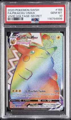2020 POKEMON SWORD & SHIELD VIVID VOLTAGE SECRET FULL ART/PIKACHU VMAX PSA 10 - Image 1