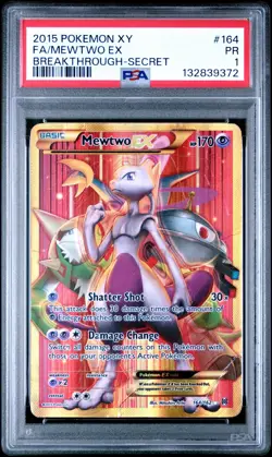 PSA 1! Pop 20 Pokemon 2015 Mewtwo EX 164/162 XY Breakthrough Full Art SecretRare - Image 1