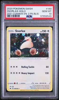 2020 Pokemon Snorlax Holo 140/202 2021 Cosmos Enhanced 2 P k Blis GEM PSA 10 ale - Image 1