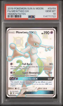 2019 POKEMON SUN & MOON HIDDEN FATES #SV59 FULL ART SHINY MEWTWO GX PSA 10 GEM - Image 3