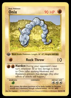 Pokemon Cards Onix 56/102 1st Edition Base Set Shadowless Common NM - Image 1
