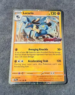 Lucario (Scarlet & Violet Stamped) Cosmos Holo Promo 114/198 Pokemon Card NM - Image 1