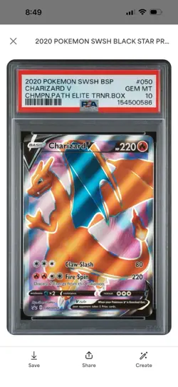 2020 Pokemon Charizard V SWSH050 PSA 10 Champion’s Path ETB Black Star Promo - Image 1