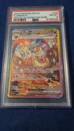 2025 POKEMON PRISMATIC EVOLUTIONS 146 FLAREON EX SPECIAL ILLUSTRATION RARE PSA 8 - Image 2