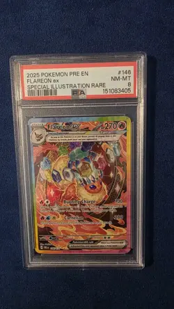 2025 POKEMON PRISMATIC EVOLUTIONS 146 FLAREON EX SPECIAL ILLUSTRATION RARE PSA 8 - Image 3