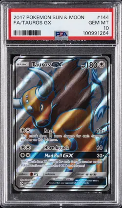 2017 POKEMON SUN & MOON #144 FULL ART/TAUROS GX PSA 10 - Image 1