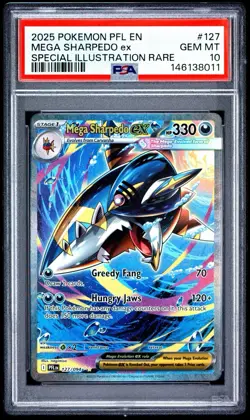 2025 POKEMON PFL EN-SPECIAL ILLUSTRATION RARE #127 MEGA SHARPEDO EX PSA 10 - Image 1