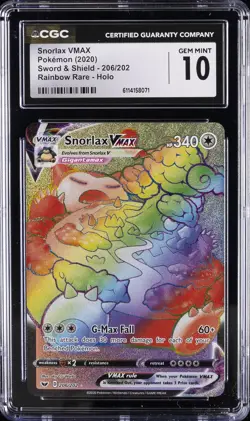 2020 POKEMON SWORD & SHIELD RAINBOW RARE - HOLO SNAORLAX VMAX CGC 10 GEM MINT - Image 1
