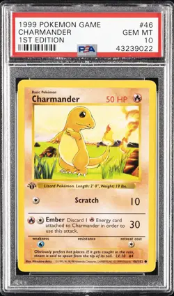 1999 POKEMON BASE SET 1ST EDITION #46 CHARMANDER PSA 10 - Image 1