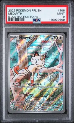 MEOWTH #106 ILLUSTRATION RARE 2025 POKEMON PFL EN PHANTASMAL FLAMES PSA 9 MINT - Image 1