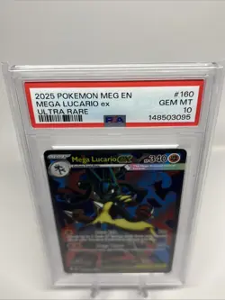 2025 Pokemon Mega Evolution Lucario ex Ultra Rare #160 PSA 10 Gem Mint - Image 4