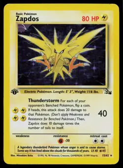 ZAPDOS 15/62 HOLO RARE FOSSIL POKEMON 1ST EDITION HOLO MP - Image 1