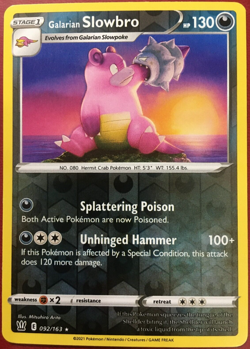 POKEMON GALARIAN SLOWBRO 092/163 BATTLE STYLES RARE REVERSE HOLO NEAR MINT - Image 1