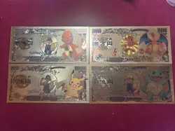 Set Of 4 Pokemon Nippon Ginko Gold Foil Notes. - Image 1
