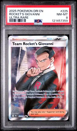 2025 POKEMON DRI EN-DESTINED RIVALS ULTRA RARE #225 TEAM ROCKET'S GIOVANNI PSA 8 - Image 1