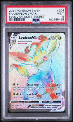 2021 POKEMON SWORD & SHIELD EVOLVING SKIES #204 FA/LEAFEON VMAX SECRET PSA 9 - Image 1