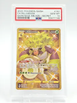 2020 POKEMON SWORD & SHIELD DARKNESS ABLAZE #197 FA/RILLABOOM SECRET PSA 10 - Image 1
