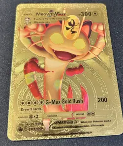 Pokemon Meowth VMAX SWSH005 Gold Metal Full Art Card English HP 300 - Image 1