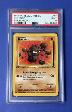 1999 Pokemon Fossil Geodude 1st Edition #47 PSA 9 MINT - Image 1