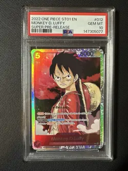 2022 ONE PIECE SUPER PRE-RELEASE ST01 #012 MONKEY D. LUFFY SR PSA 10 ENGLISH - Image 1