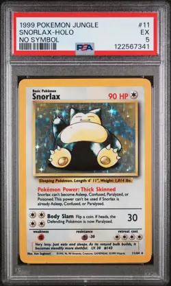 1999 POKEMON JUNGLE NO SYMBOL ERROR #11 SNORLAX-HOLO PSA 5 - Image 1