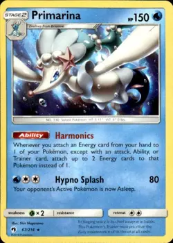 Pokemon Primarina SM - Lost Thunder 67/214 Light Play LP+ or Better - Image 1