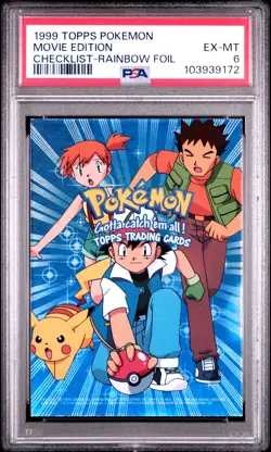 1999 TOPPS POKEMON THE MOVIE EDT MOVIE EDITION CHECKLIST RAINBOW FOIL PSA 6 - Image 1