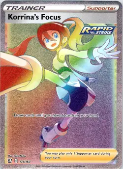 Korrina's Focus 174/163 Rainbow Rare Battle Styles Pokemon Holo Lightly Played - Image 1
