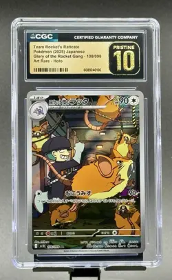CGC 10 Pristine Team Rocket's Raticate Japanese Art Rare Holo Pokemon - Image 1