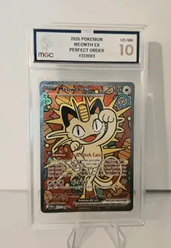 Pokemon TCG - Meowth ex SIR 121/088 - Perfect Order - MGC 10 - Perfect Subgrades - Image 1