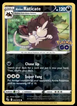 Alolan Raticate 042/078 Common Pokemon GO Pokemon Reverse Holo Near Mint - Image 1