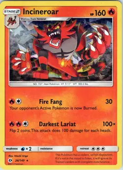 Incineroar 26/149 - Pokemon TCG Sun & Moon - Cracked Ice Holo Rare (NM) - Image 1