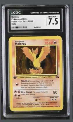 CGC 7.5 Moltres 1st Edition Holo Rare Fossil 1999 Pokemon Card #12 - Image 1