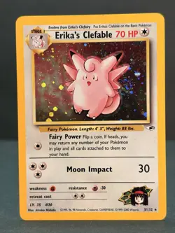 Erika’s Clefable 3/132 Holo Rare Gym Heroes Pokemon Card Unlimited LP - SWIRL - Image 1